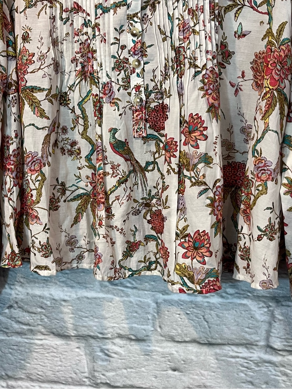 Anthropologie Pilcro Large - Jolie Pleated Peasant Blouse - Floral Peacocks - Picture 8 of 13